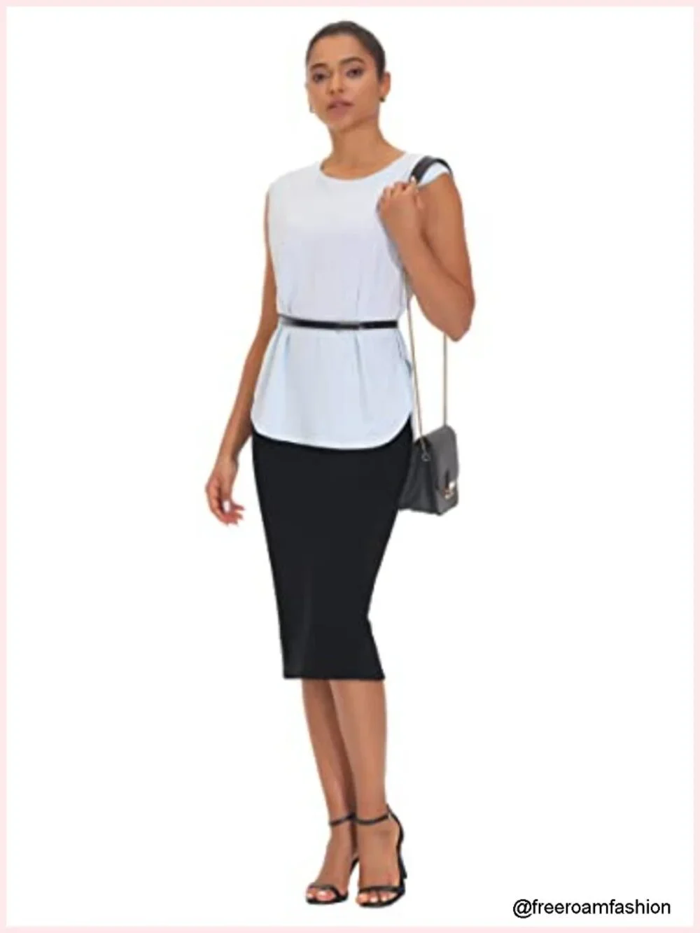 Premium Stretch High Waist Pencil Skirt Midi with Back Slit Tummy Control